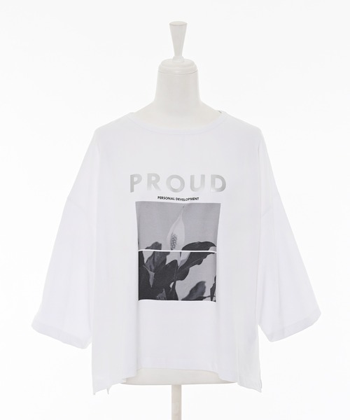 Narcissus（ナルシス）の「【SINN】フラワーロゴＴシャツ/プリントTシャツ/七分丈（Tシャツ/カットソー・レディース・チャコールグレー/ホワイト・FREE）」の15枚目の写真
