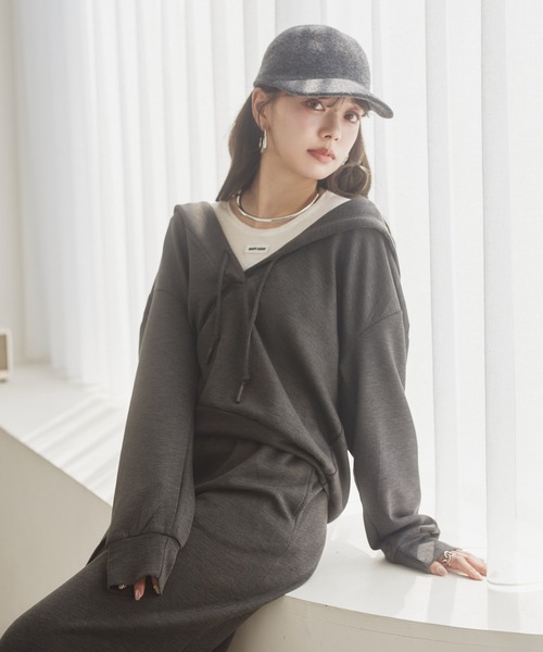 LAULEN(ローレン)の「hoodie relax set up /フーディーリラックスセットアップ(セットアップ・レディース・ブラック/チャコールグレー・FREE)」の6枚目の写真