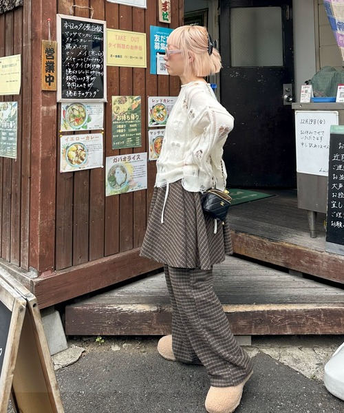 Alley Tokyo（アリートーキョー）の「【セットにもなる！】チェックフレアスカート（スカート・レディース・グリーン/ブラウン・FREE）」の4枚目の写真