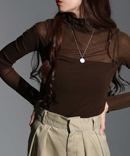 Sawa a la mode（サワアラモード）の「メッシュシアートップス（Tシャツ/カットソー・レディース・グレー/ブラック/ホワイト/ブラウン・FREE）」の4枚目の写真