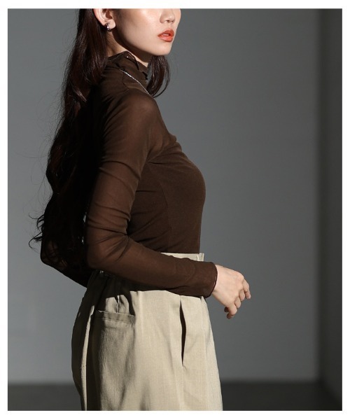 Sawa a la mode（サワアラモード）の「メッシュシアートップス（Tシャツ/カットソー・レディース・グレー/ブラック/ホワイト/ブラウン・FREE）」の7枚目の写真