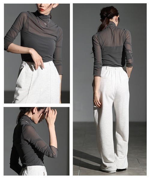 Sawa a la mode（サワアラモード）の「メッシュシアートップス（Tシャツ/カットソー・レディース・グレー/ブラック/ホワイト/ブラウン・FREE）」の20枚目の写真