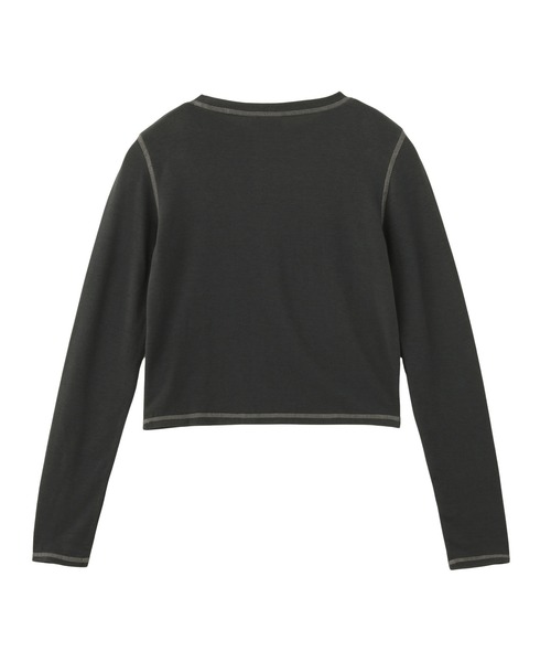 X-girl(エックスガール)の「LOGO PATCH L/S BABY TEE(Tシャツ/カットソー・レディース・オリーブ/ピンク/チャコール・ONE SIZE)」の4枚目の写真