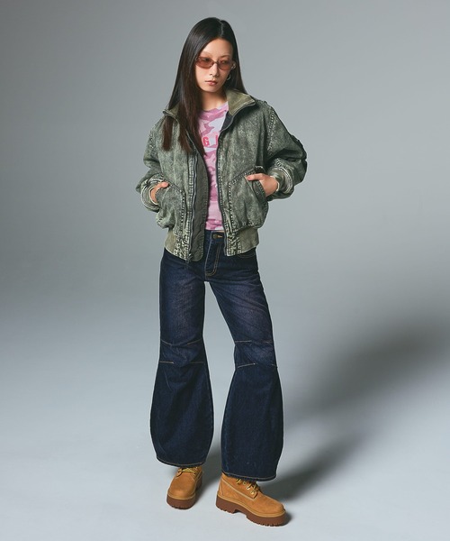 X-girl(エックスガール)の「LOGO PATCH L/S BABY TEE(Tシャツ/カットソー・レディース・オリーブ/ピンク/チャコール・ONE SIZE)」の10枚目の写真