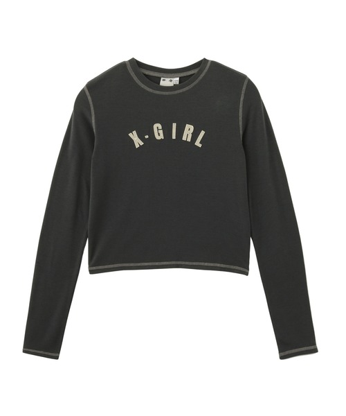 X-girl(エックスガール)の「LOGO PATCH L/S BABY TEE(Tシャツ/カットソー・レディース・オリーブ/ピンク/チャコール・ONE SIZE)」の14枚目の写真