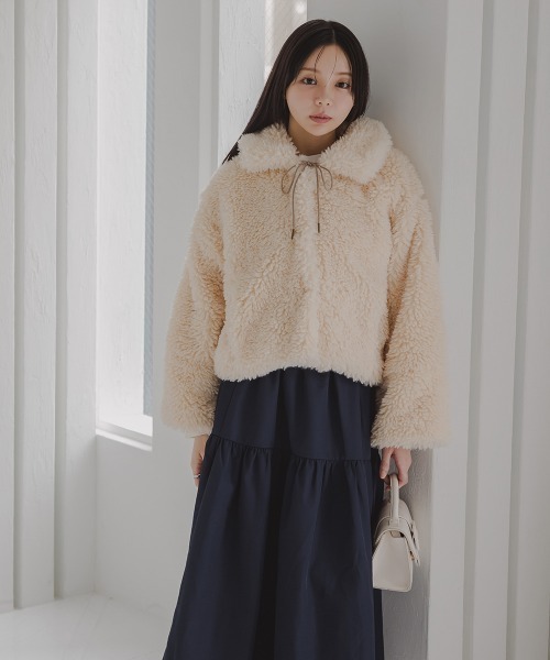 Petitjo（プッチージョ）の「小さいサイズ　ショート丈ボアジャケット　低身長さん・小柄女性（その他アウター・レディース・モカ/ライトベージュ・M-L/XS-S）」の13枚目の写真