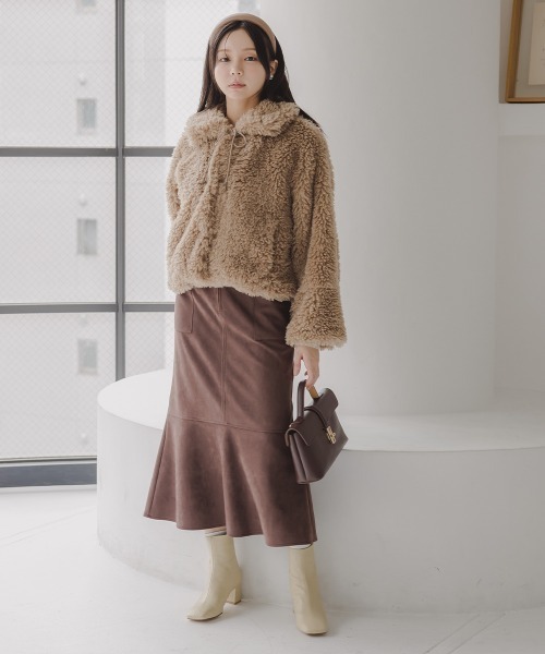 Petitjo（プッチージョ）の「小さいサイズ　ショート丈ボアジャケット　低身長さん・小柄女性（その他アウター・レディース・モカ/ライトベージュ・M-L/XS-S）」の6枚目の写真