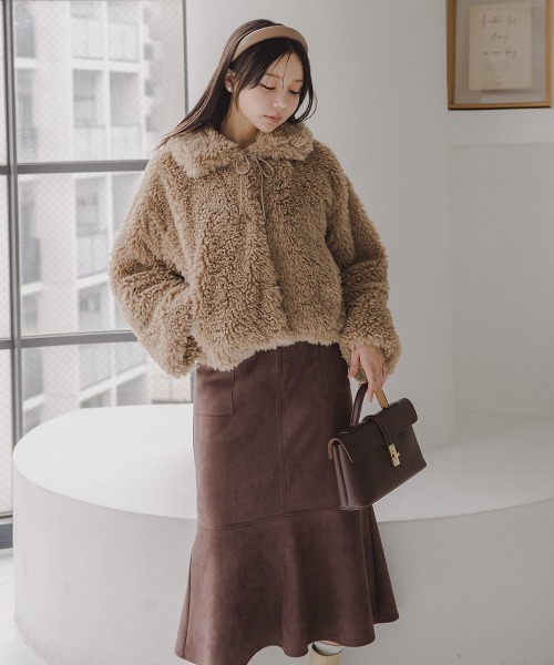 Petitjo（プッチージョ）の「小さいサイズ　ショート丈ボアジャケット　低身長さん・小柄女性（その他アウター・レディース・モカ/ライトベージュ・M-L/XS-S）」の7枚目の写真