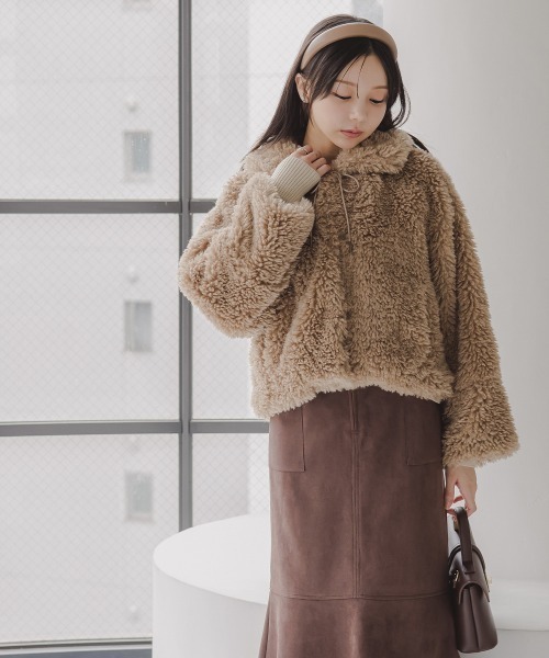 Petitjo（プッチージョ）の「小さいサイズ　ショート丈ボアジャケット　低身長さん・小柄女性（その他アウター・レディース・モカ/ライトベージュ・M-L/XS-S）」の8枚目の写真