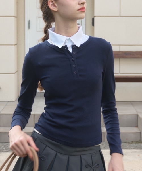 ヘンリーネックカットソー/henley neck top（Tシャツ/カットソー
