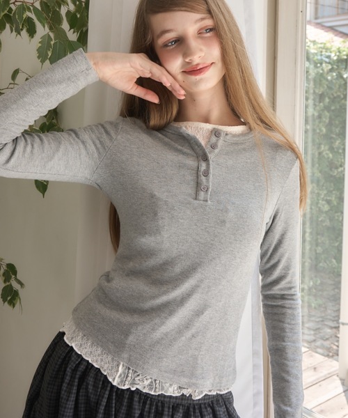 【美品 リネン100%】キャピタル ヘンリーネック　カットソー　ベルト　y2k フラワーレイヤードヘンリーネックTシャツ | ファッション通販