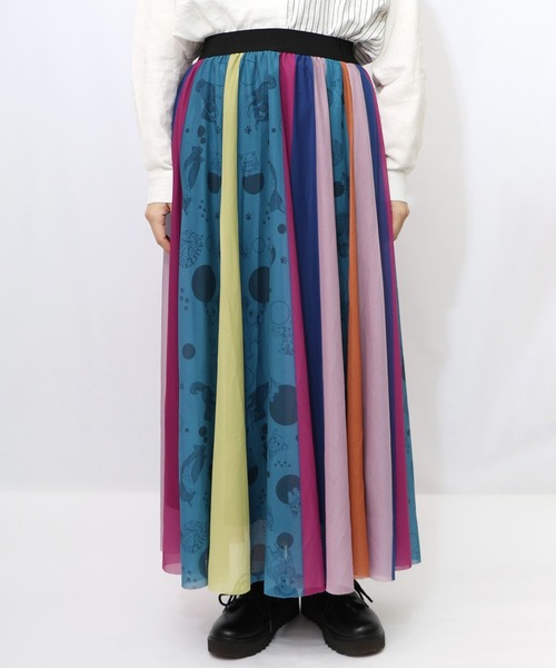 セール】153656：アニマル柄切替 マルチカラーチュールスカート（T