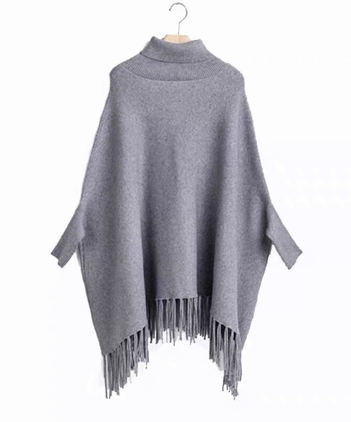 J&Mデヴィッドソン ニットポンチョ タートルネック 黒 ベージュ S J&M