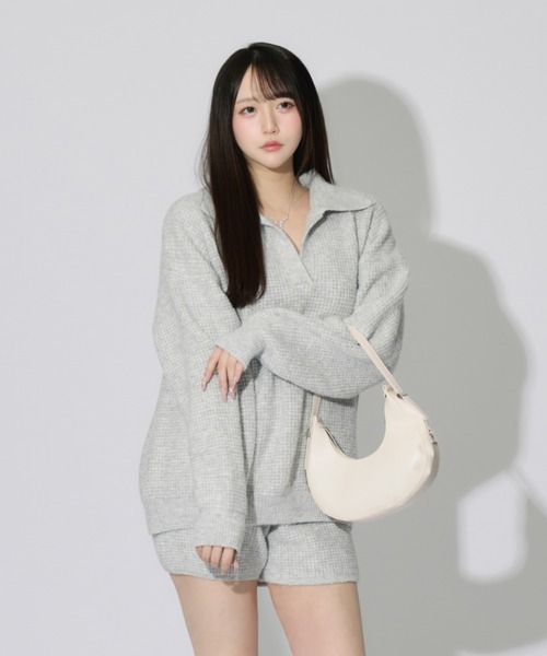 JilLA(ジルア)の「【2点セット】Waffle Polo Knit Set / ワッフルポロニットセット(セットアップ・レディース・チャコールグレー/グレー・FREE)」の12枚目の写真