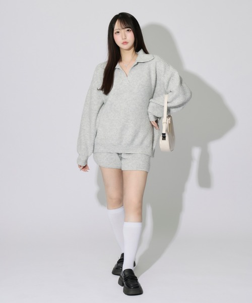 JilLA(ジルア)の「【2点セット】Waffle Polo Knit Set / ワッフルポロニットセット(セットアップ・レディース・チャコールグレー/グレー・FREE)」の14枚目の写真