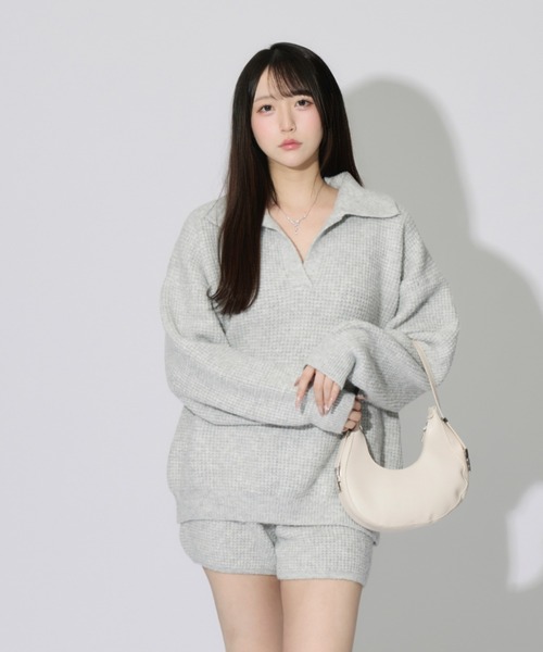 JilLA(ジルア)の「【2点セット】Waffle Polo Knit Set / ワッフルポロニットセット(セットアップ・レディース・チャコールグレー/グレー・FREE)」の11枚目の写真