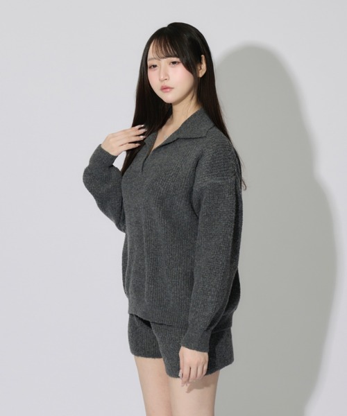 JilLA(ジルア)の「【2点セット】Waffle Polo Knit Set / ワッフルポロニットセット(セットアップ・レディース・チャコールグレー/グレー・FREE)」の5枚目の写真