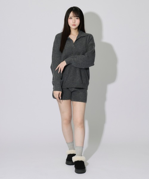 JilLA(ジルア)の「【2点セット】Waffle Polo Knit Set / ワッフルポロニットセット(セットアップ・レディース・チャコールグレー/グレー・FREE)」の7枚目の写真