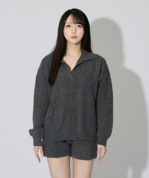 JilLA(ジルア)の「【2点セット】Waffle Polo Knit Set / ワッフルポロニットセット(セットアップ・レディース・チャコールグレー/グレー・FREE)」の3枚目の写真