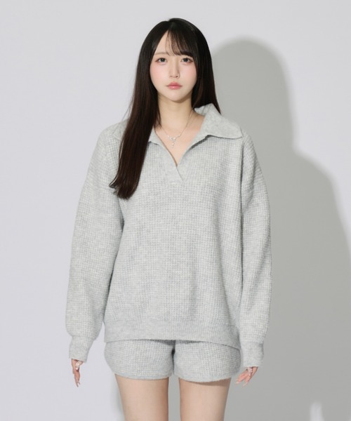 JilLA(ジルア)の「【2点セット】Waffle Polo Knit Set / ワッフルポロニットセット(セットアップ・レディース・チャコールグレー/グレー・FREE)」の10枚目の写真