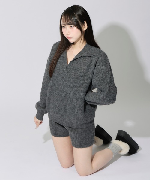 JilLA(ジルア)の「【2点セット】Waffle Polo Knit Set / ワッフルポロニットセット(セットアップ・レディース・チャコールグレー/グレー・FREE)」の22枚目の写真