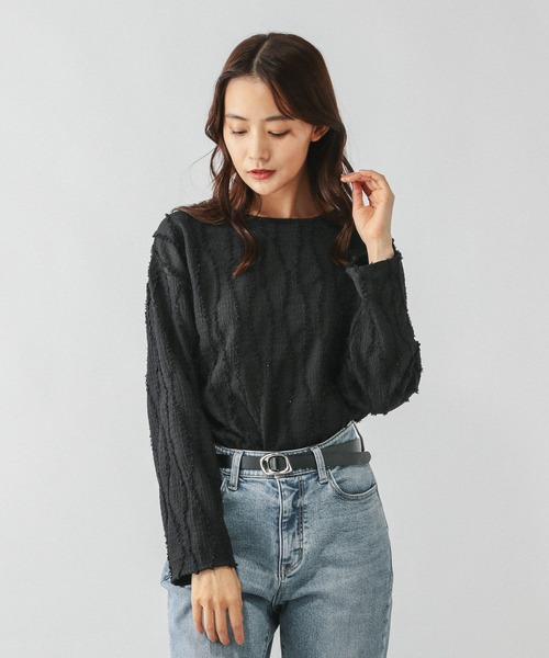 GLOBAL WORK(グローバルワーク)の「Beauteeジャガード/580844(Tシャツ/カットソー・レディース・オフホワイト/ブラック/ライトグレー・MEDIUM/LARGE)」の10枚目の写真