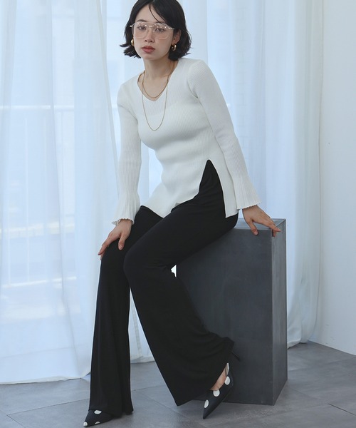 Ampirula(アンピルーラ)の「ウエストゴム フレアパンツ ストレッチ リラックス(その他パンツ・レディース・ブラック/チャコールグレー・FREE)」の3枚目の写真