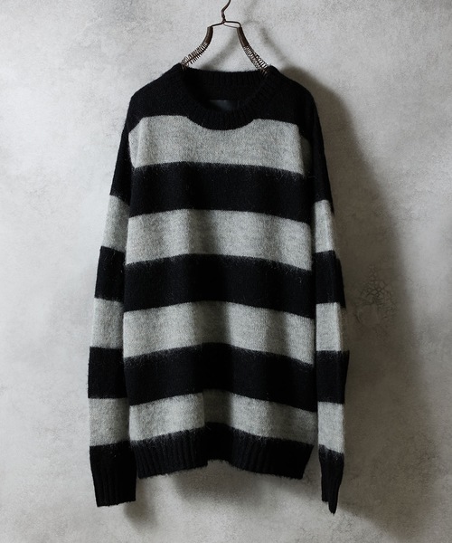 NUMBER (N)INE(ナンバーナイン)の「MOHAIR WIDE STRIPED KNIT SWEATER / モヘヤ ワイドボーダー クルーネック ニット セーター(ニット/セーター・メンズ・ネイビー/レッド/グリーン/グレー・3/2/4)」の5枚目の写真
