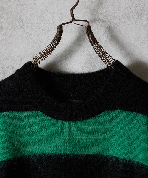 ヴィンテージ　ニットセーター　毛100％　イエロー　ネイビー　刺繍　ボーダー　M 00s Christopher & Banks アニマル 刺繍デザイン セーター