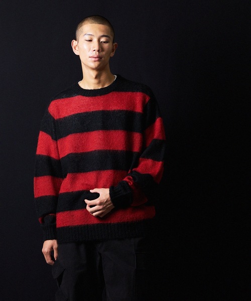 MOHAIR WIDE STRIPED KNIT SWEATER / モヘヤ ワイドボーダー