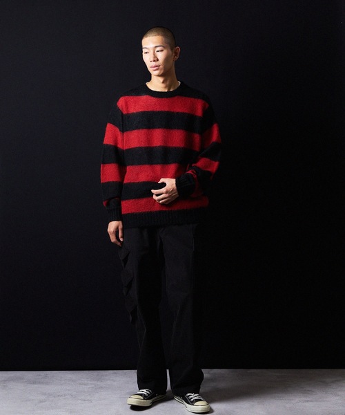 セール】MOHAIR WIDE STRIPED KNIT SWEATER / モヘヤ ワイドボーダー