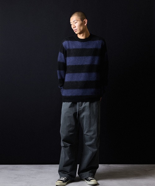 セール】MOHAIR WIDE STRIPED KNIT SWEATER / モヘヤ ワイドボーダー