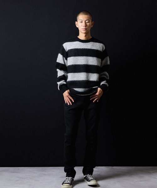 セール】MOHAIR WIDE STRIPED KNIT SWEATER / モヘヤ ワイドボーダー