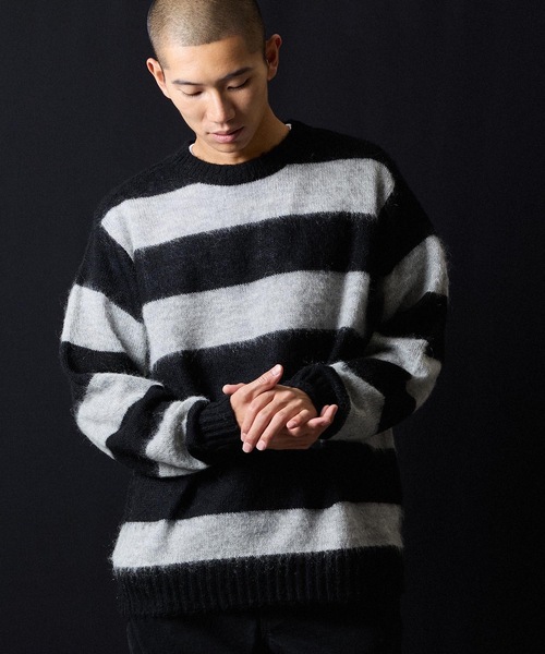 MOHAIR WIDE STRIPED KNIT SWEATER / モヘヤ ワイドボーダー クルー