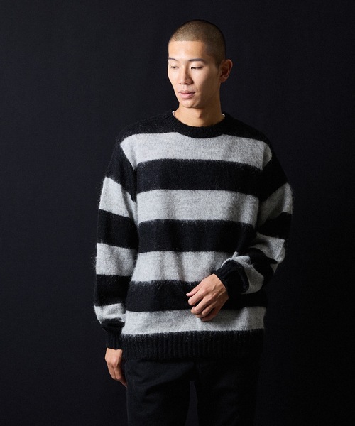 セール】MOHAIR WIDE STRIPED KNIT SWEATER / モヘヤ ワイドボーダー