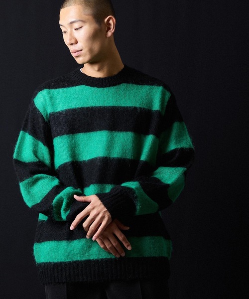 セール】MOHAIR WIDE STRIPED KNIT SWEATER / モヘヤ ワイドボーダー