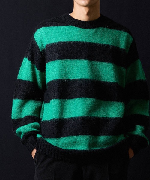 セール】MOHAIR WIDE STRIPED KNIT SWEATER / モヘヤ ワイドボーダー