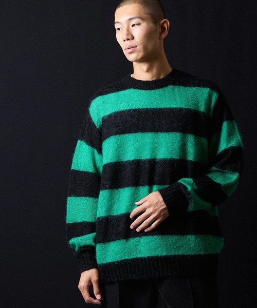 MOHAIR WIDE STRIPED KNIT SWEATER / モヘヤ ワイドボーダー