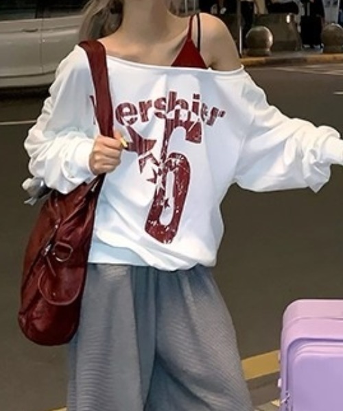 lilful(リルフル)の「フェイクレイヤード ヴィンテージナンバリングロゴトップス(Tシャツ/カットソー・レディース・ホワイト・M/L)」の1枚目の写真