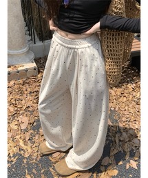 ドット柄裏起毛ワイドスウェットパンツ