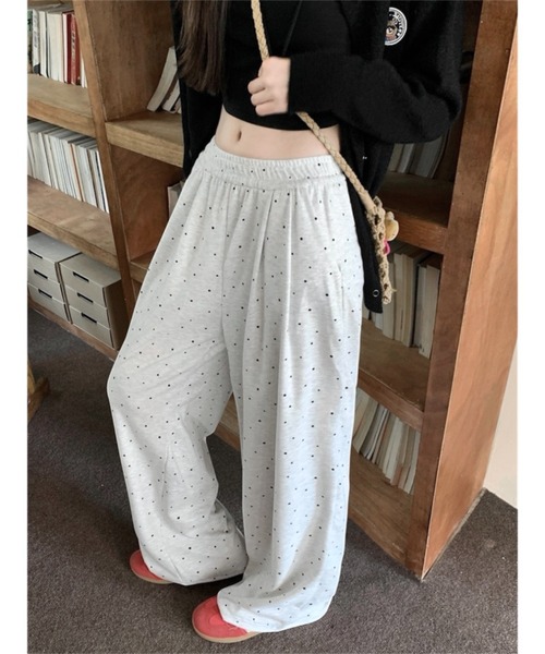 セール】【秋冬新作】ドット柄裏起毛ワイドスウェットパンツ