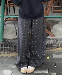 ドット柄裏起毛ワイドスウェットパンツ