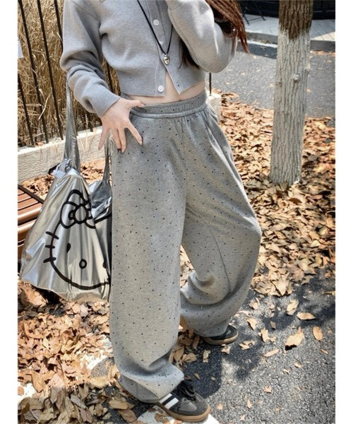 セール】【秋冬新作】ドット柄裏起毛ワイドスウェットパンツ