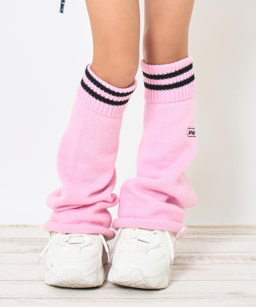 M・U SPORTS ピンク レックウォーマーとマフラーセット ライン入りレッグウォーマー【ジュニアお揃い】（ソックス/靴下