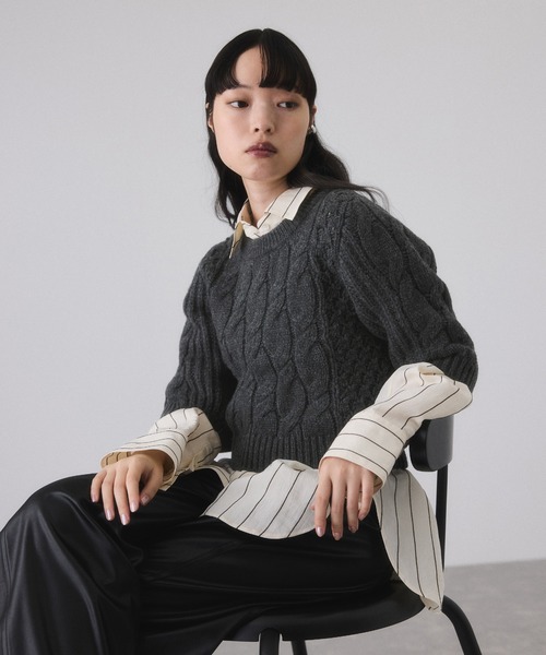 アダムエロペ（ADAM ET ROPE’）/【サステナブル】ケーブルハーフスリーブニット セール】【サステナブル】ケーブルハーフスリーブニット（ニット