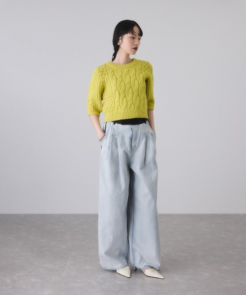 セール】【サステナブル】ケーブルハーフスリーブニット（ニット