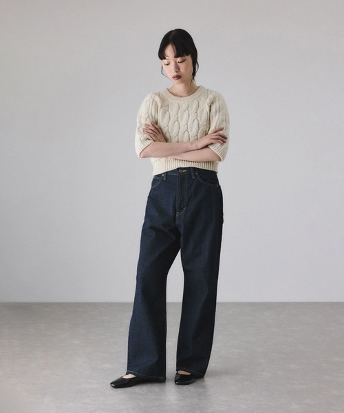 ADAM ET ROPE'（アダムエロペ）の「【サステナブル】ケーブルハーフスリーブニット（ニット/セーター・レディース・イエロー系その他/チャコールグレー/オフホワイト・FREE）」の7枚目の写真