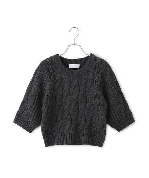 ADAM ET ROPE'（アダムエロペ）の「【サステナブル】ケーブルハーフスリーブニット（ニット/セーター・レディース・イエロー系その他/チャコールグレー/オフホワイト・FREE）」の22枚目の写真