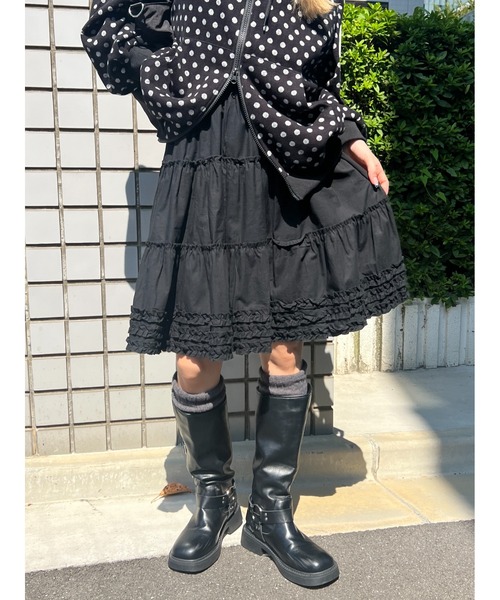 WC(ダブル シー)の「フリルミドルスカート(スカート・レディース・ブラック/ホワイト・FREE)」の2枚目の写真