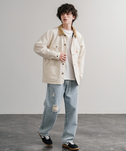 KRIFF MAYER(クリフメイヤー)の「KRIFF MAYER クリフメイヤー オーバーサイズ襟コーデュロイ裏フリースデニムカバーオール デニムジャケット 2515107(デニムジャケット・メンズ・ライトブルー/ナチュラル/ダークブルー/チャコール・L/XL/M)」の12枚目の写真